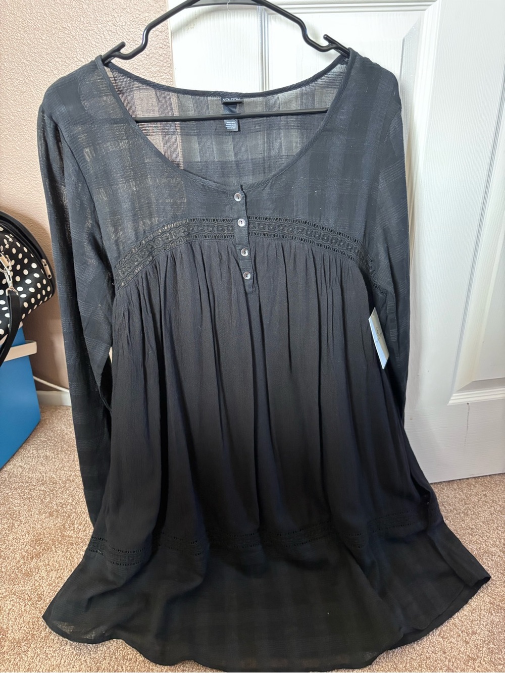 Volcom Black Long-Sleeve Henley Peasant Tunic